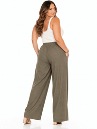 PLUS SIZE BUTTON CLOSURE ELASTIC DETAILED WAIST FRONT POCKETS WIDE LEG PANTS