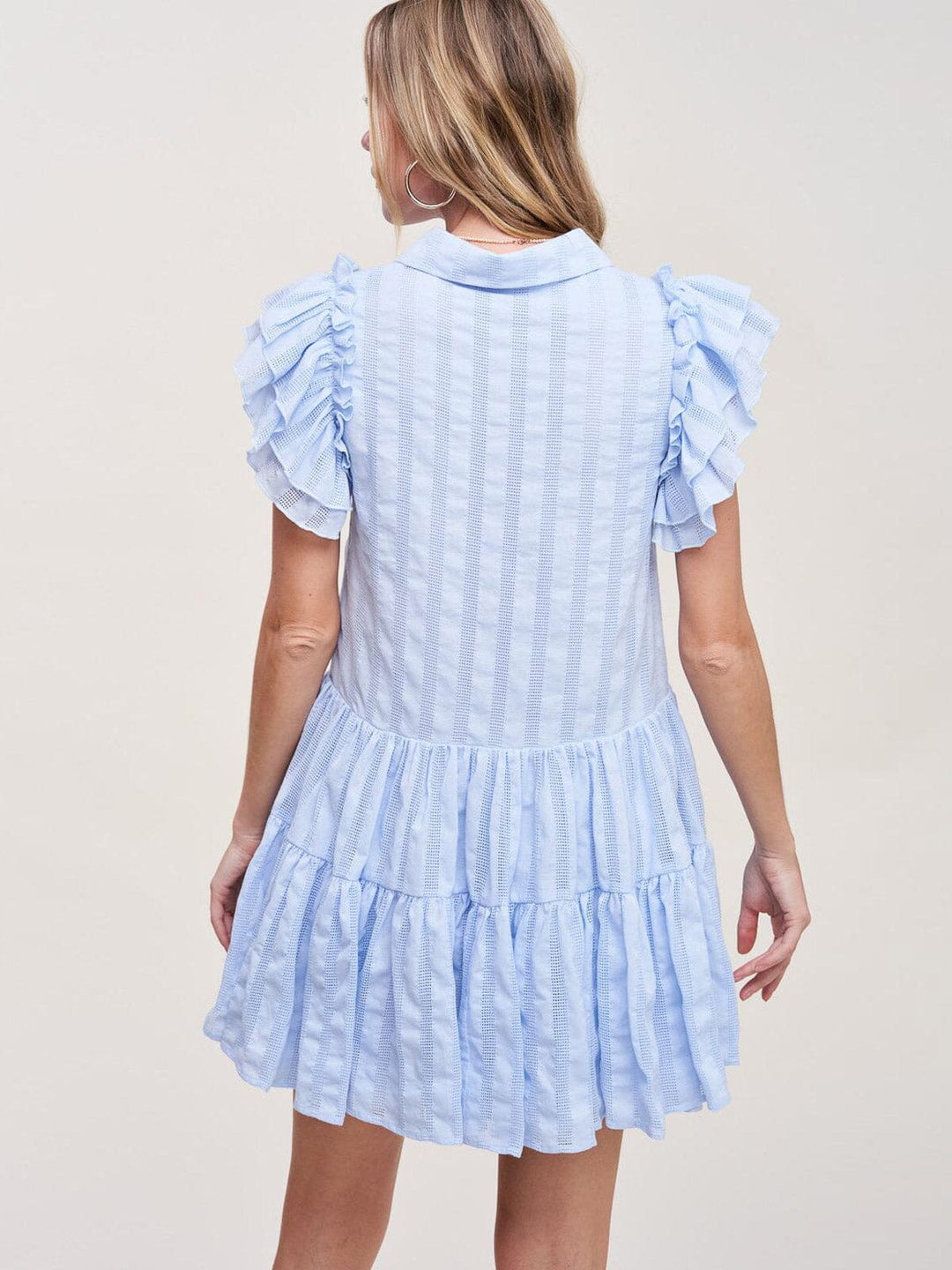 WOMEN'S SHORT SLEEVE V-NECK RUFFLE MINI DRESS