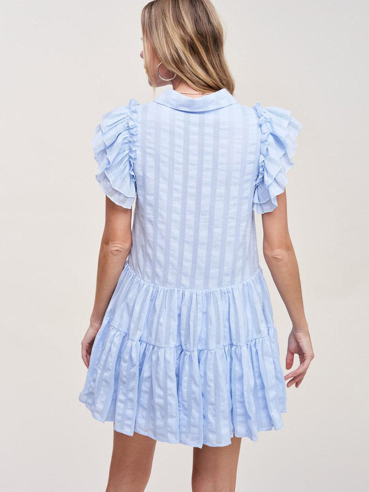 WOMEN'S SHORT SLEEVE V-NECK RUFFLE MINI DRESS