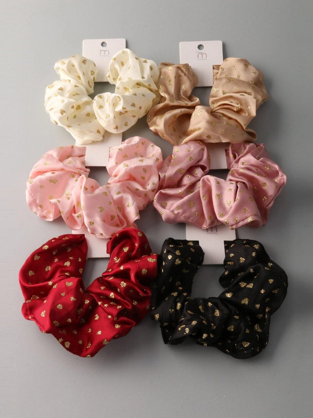 FASHION ASSORTED COLORS HEART PRINT SCRUNCHIES
