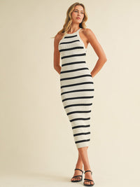 WOMEN'S SLEEVELESS COLORBLOCK STRIPES BODYCON MAXI DRESS