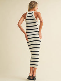 WOMEN'S SLEEVELESS COLORBLOCK STRIPES BODYCON MAXI DRESS