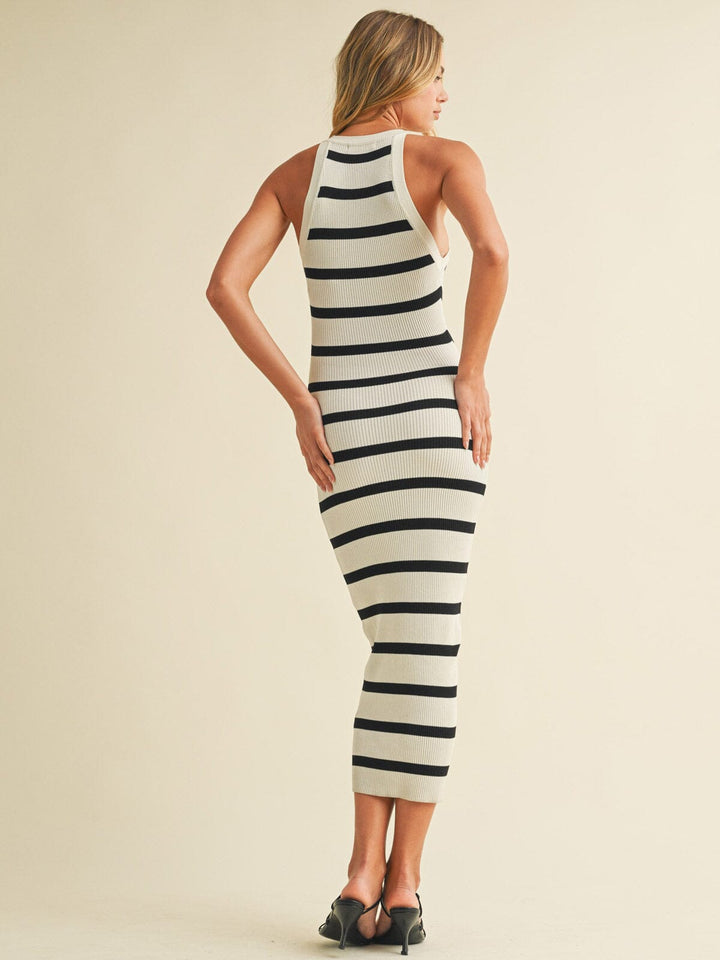 WOMEN'S SLEEVELESS COLORBLOCK STRIPES BODYCON MAXI DRESS