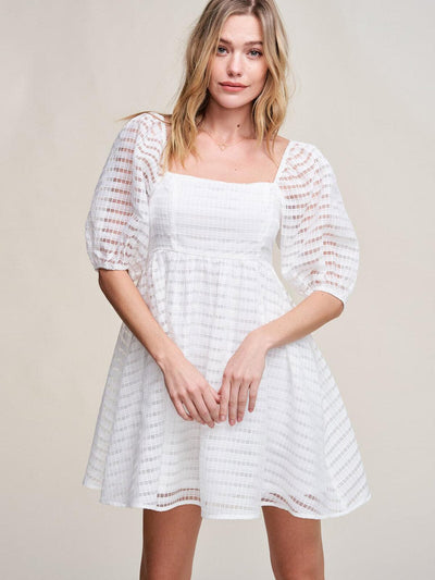 WOMEN'S SHORT PUFF SLEEVE SQUARE NECK FIT & FLARE MINI DRESS