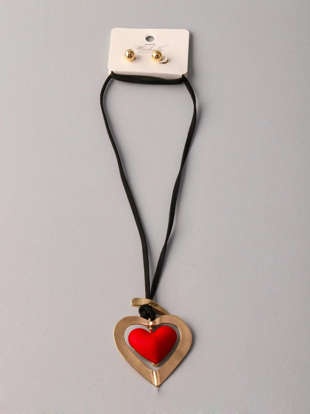 FASHION STUD EARRINGS & HEART PENDANT NECKLACE SET