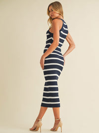 WOMEN'S SLEEVELESS COLORBLOCK STRIPES BODYCON MAXI DRESS