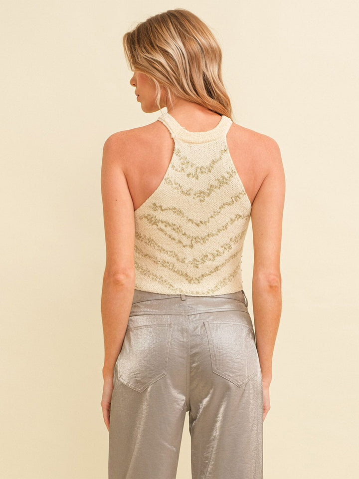 WOMEN'S SLEEVELESS PEARL DETAILED CROP TANK TOP