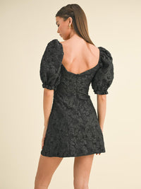 WOMEN'S SHORT PUFF SLEEVE FLORAL DETAILED MINI DRESS