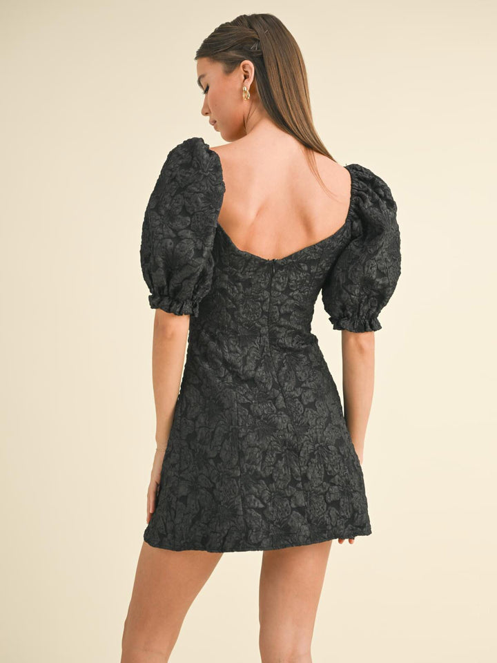 WOMEN'S SHORT PUFF SLEEVE FLORAL DETAILED MINI DRESS