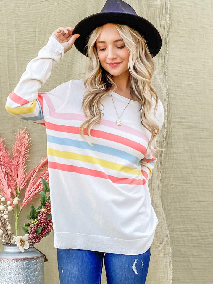 WOMEN'S LONG SLEEVE COLORBLOCK STRIPES TOP