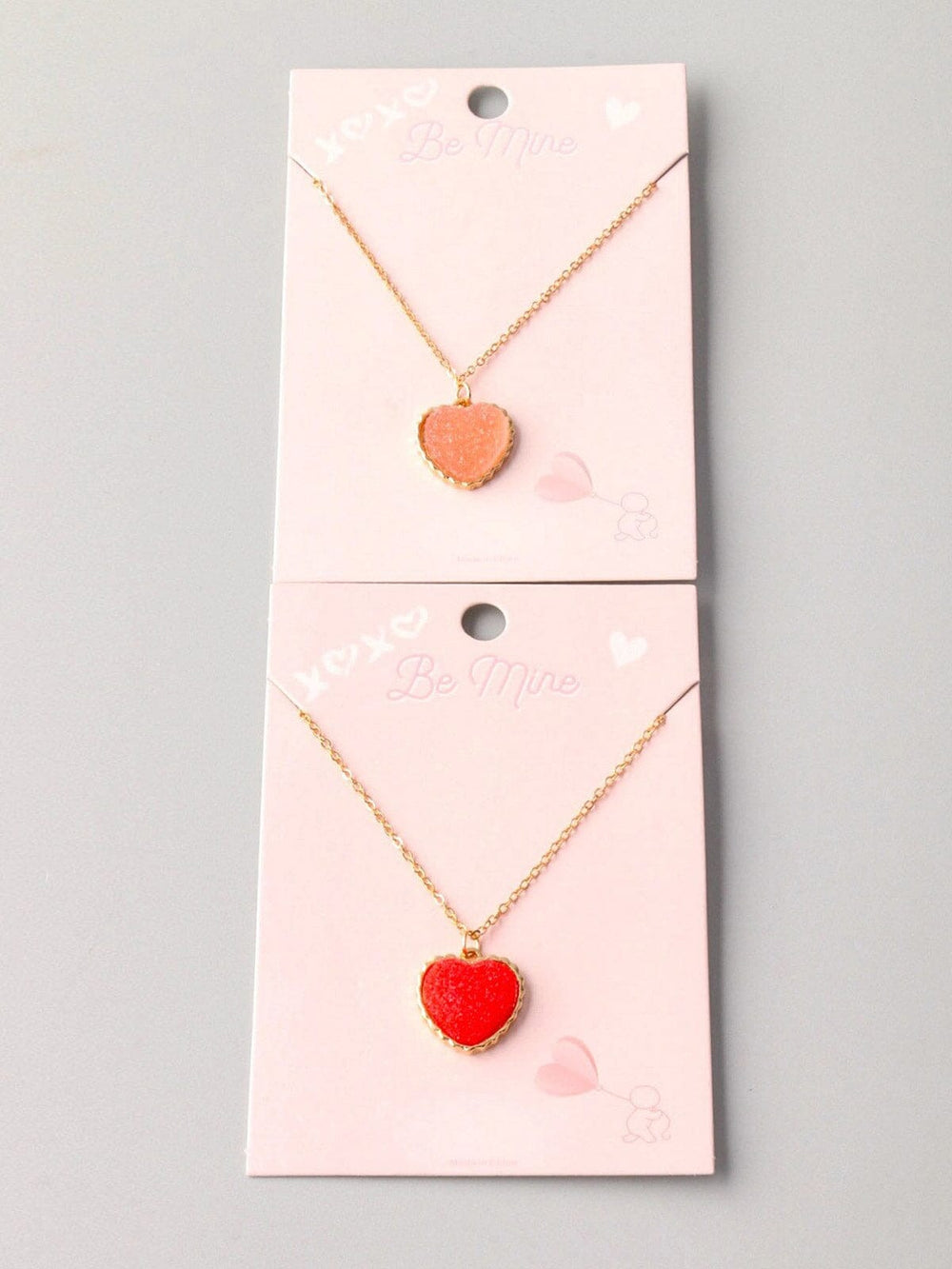 FASHION RED & PINK FROSTED HEART PENDANT NECKLACE