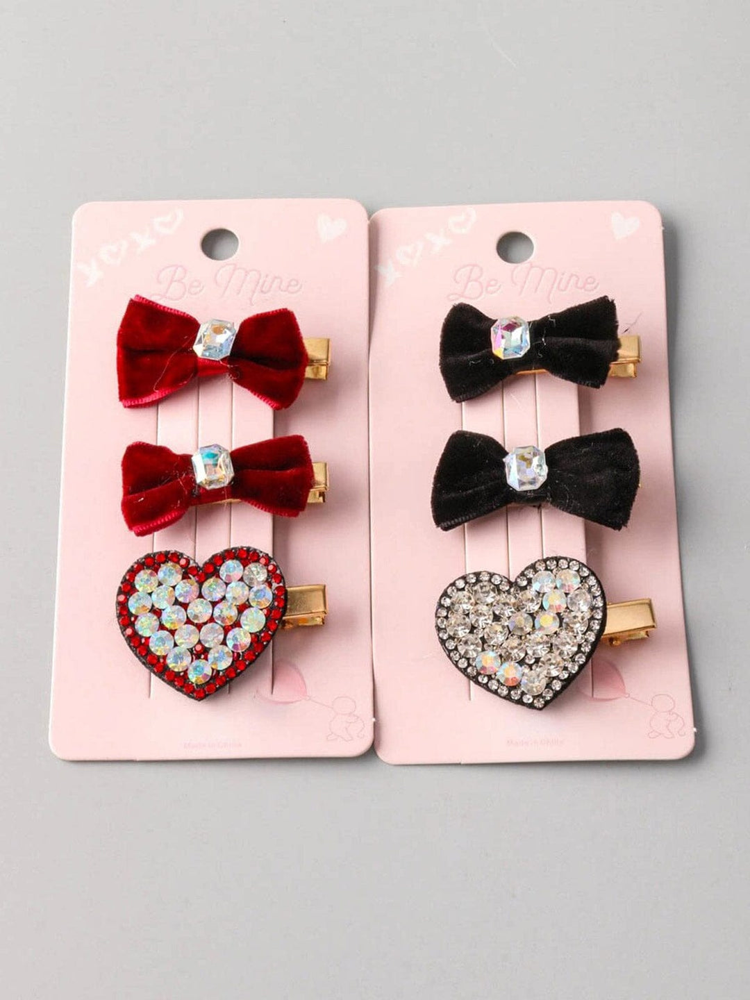 FASHION ASSORTED BLACK & WINE HEART BOW HAIR CLIPS