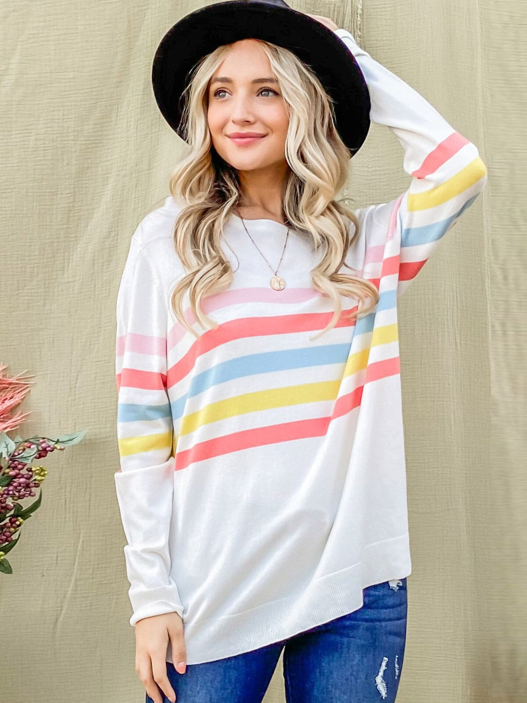 WOMEN'S LONG SLEEVE COLORBLOCK STRIPES TOP