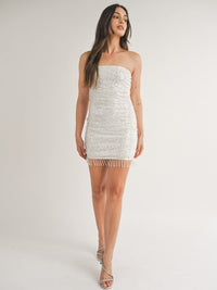 WOMEN'S SLEEVELESS FRINGE SEQUINS TUBE BODYCON MINI DRESS