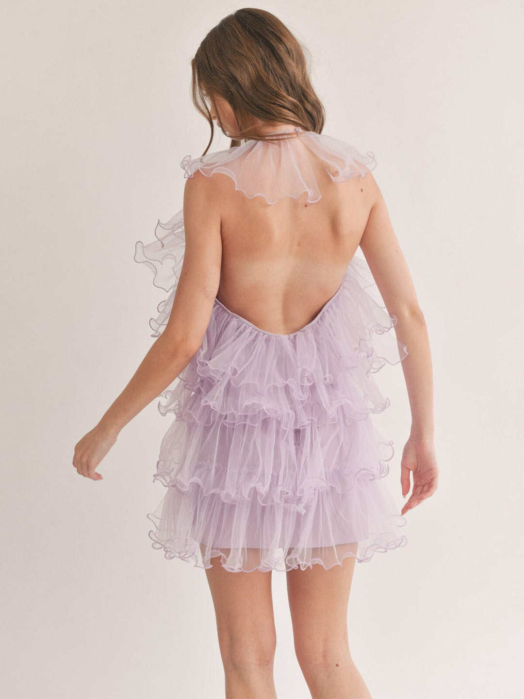 WOMEN'S SLEEVELESS HALTER NECK RUFFLE TIERED MINI DRESS