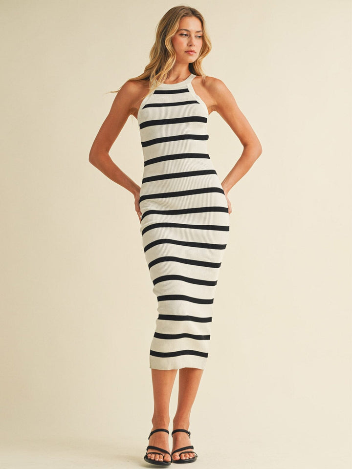 WOMEN'S SLEEVELESS COLORBLOCK STRIPES BODYCON MAXI DRESS
