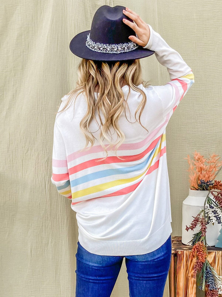 WOMEN'S LONG SLEEVE COLORBLOCK STRIPES TOP
