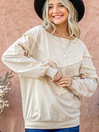 WOMEN'S LONG SLEEVEFRINGE DETAILED TOP