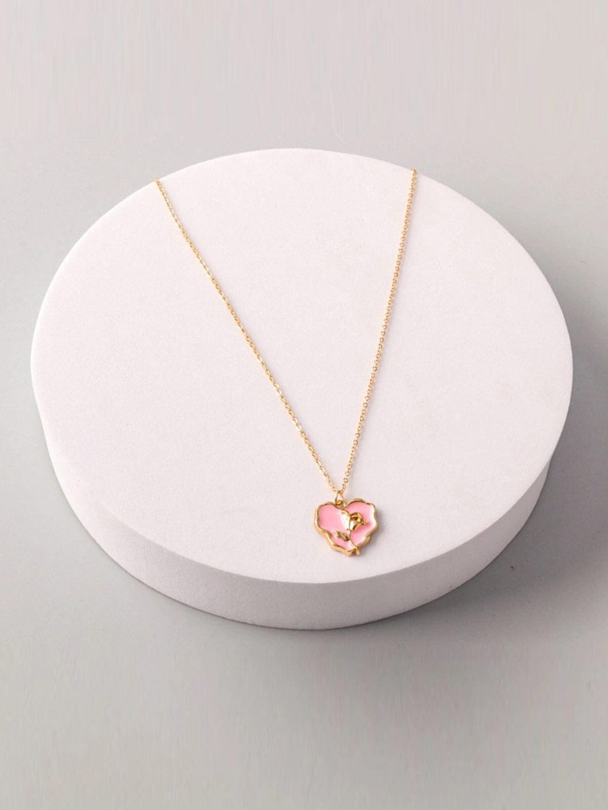FASHION CREAM & PINK HEART FLOWER PENDANT NECKLACE