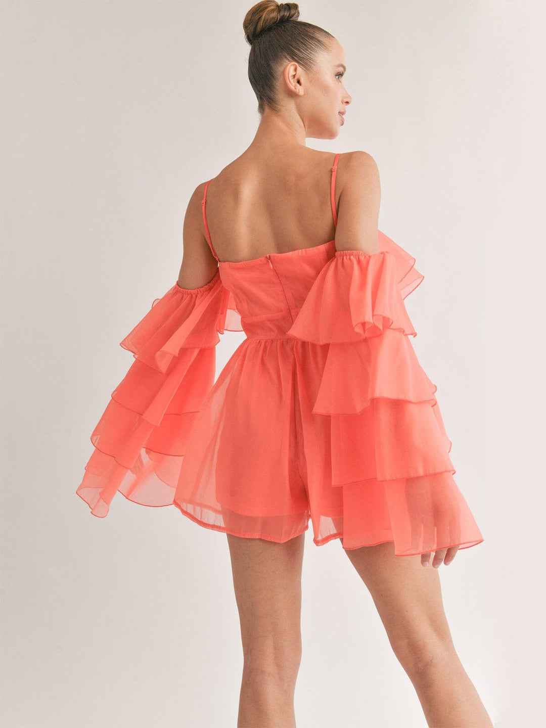 WOMEN'S LONG RUFFLE SLEEVE OFF SHOULDER ROMPER