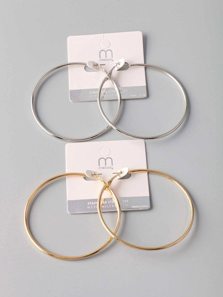 FASHION STAINLESS STEEL GOLD & SILVER HOOPS EARRINGS