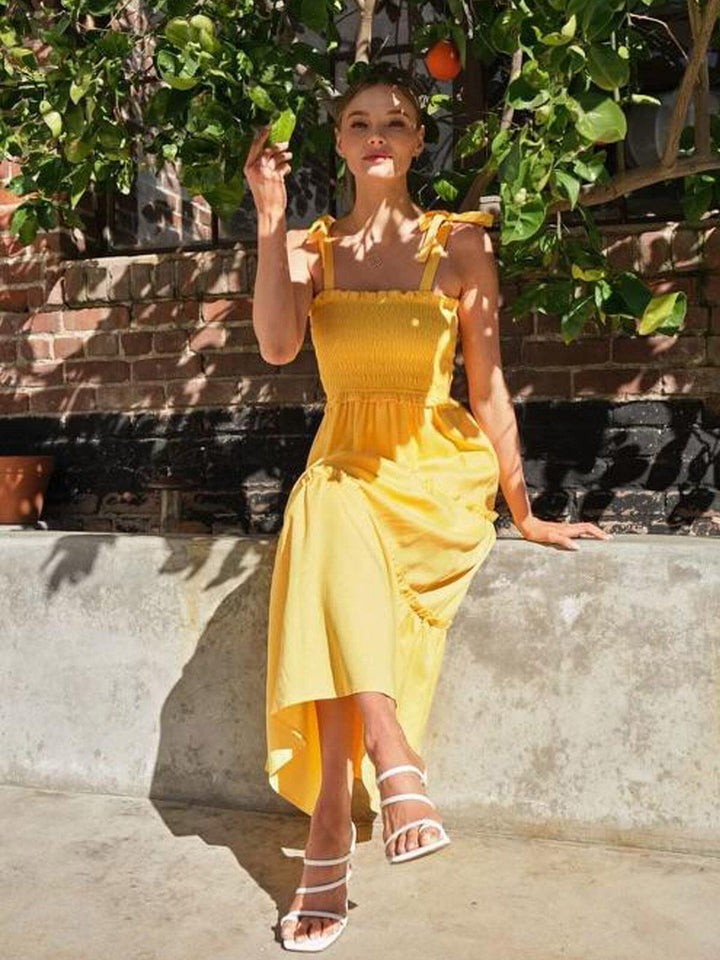 WOMEN'S SLEEVELESS SMOCK TIERED TUNIC MAXI DRESS