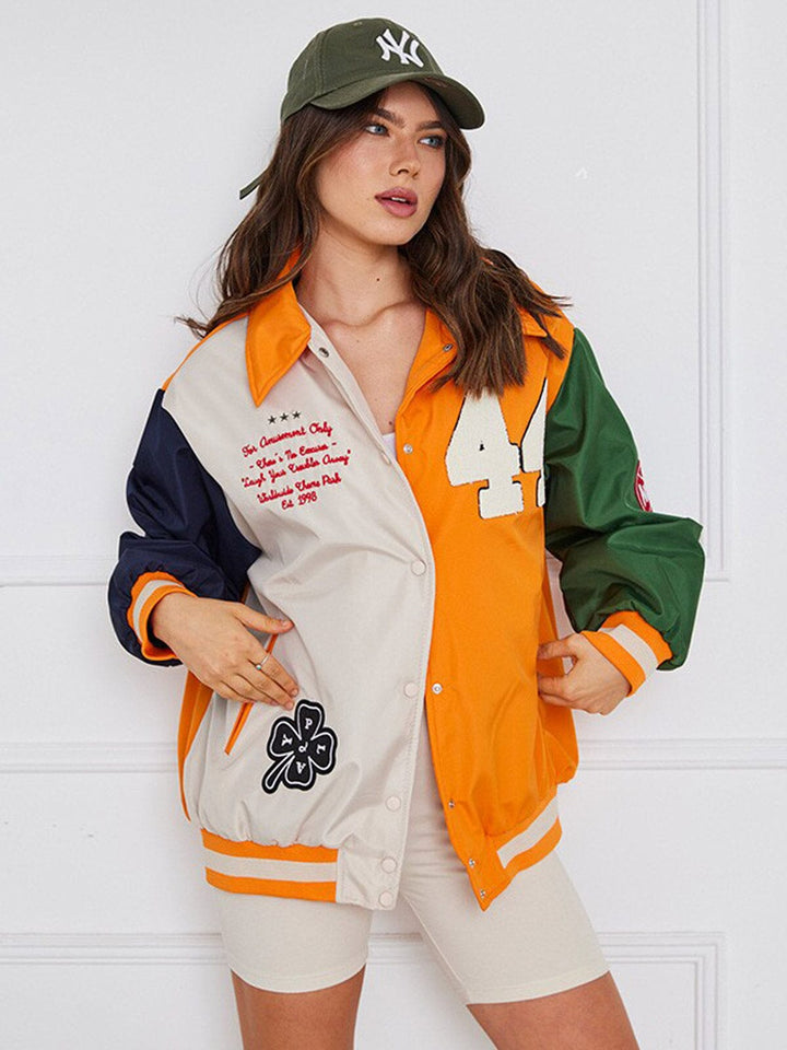 WOMEN'S LONG SLEEVE BUTTON UP POCKETS COLORBLOCK JACKET