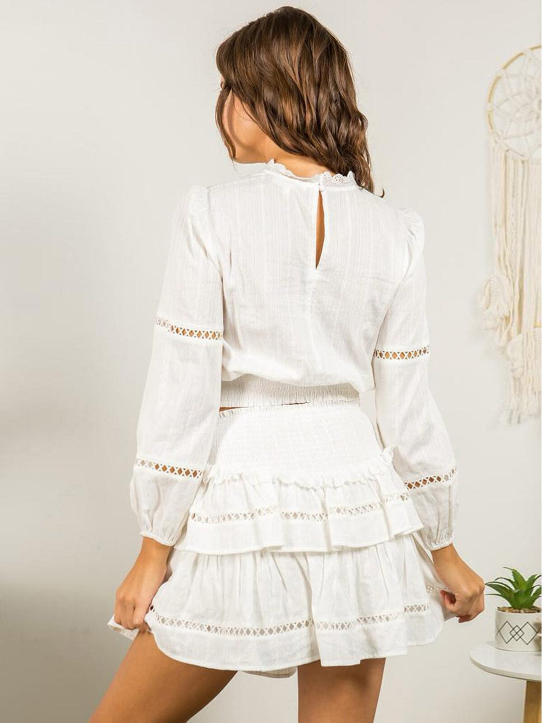 WOMEN'S LONG SLEEVE TOP & RUFFLE MINI SKIRT 2PC. SET