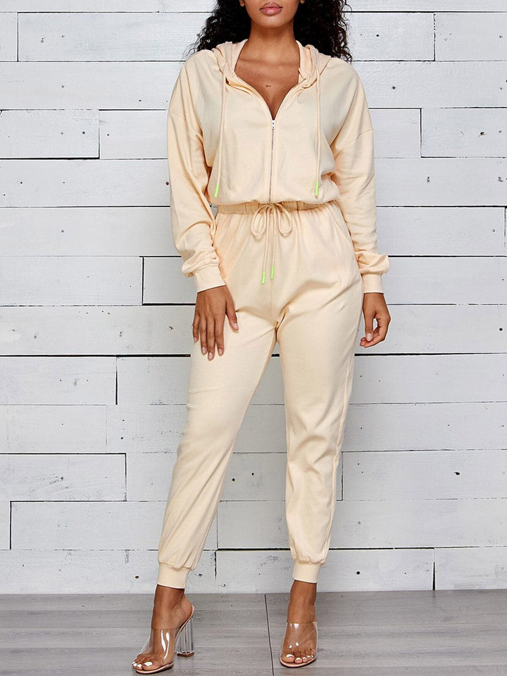 WOMEN'S LONG SLEEVE ZIP UP HOODED JOGGER JUMPSUIT