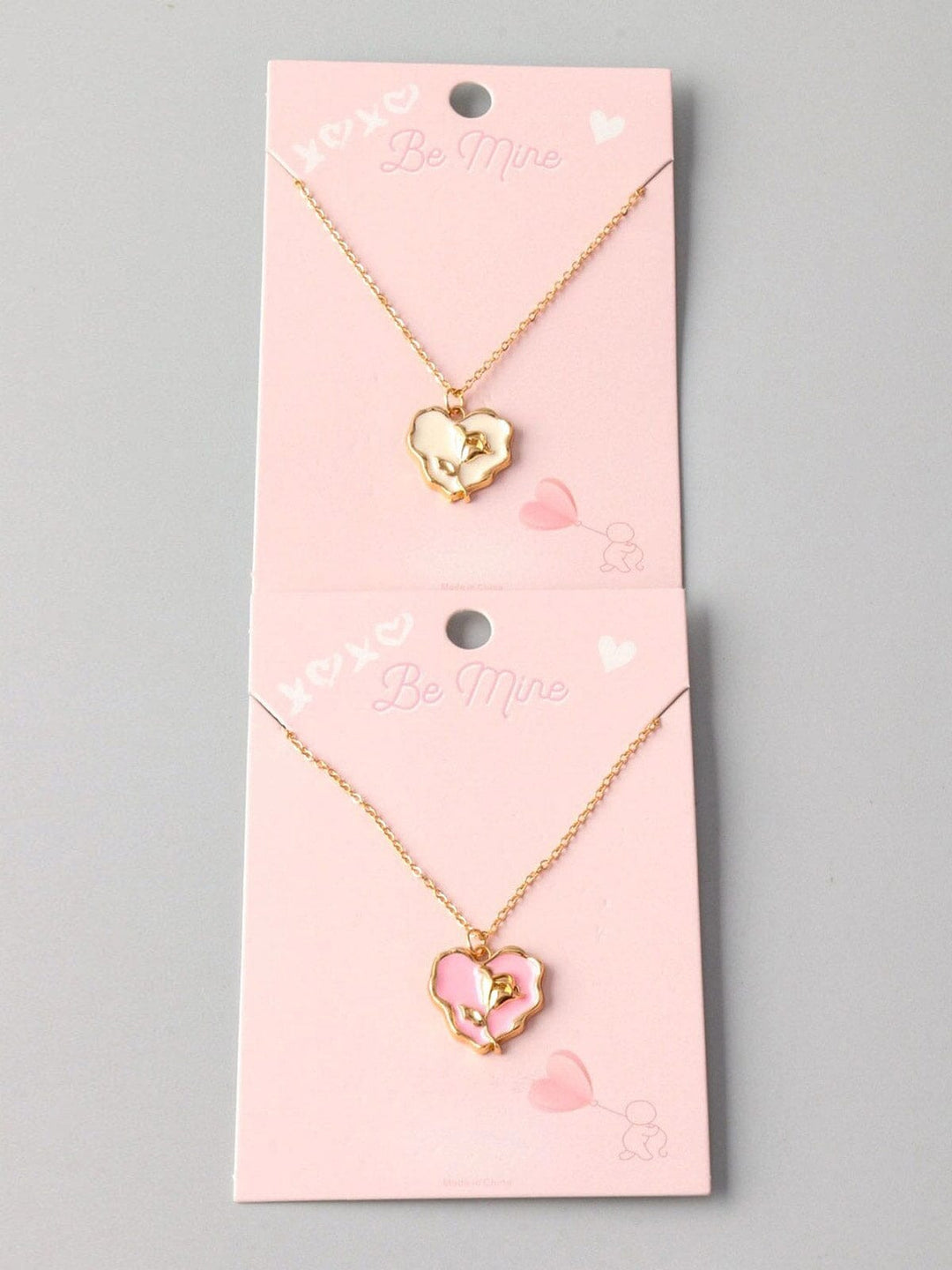 FASHION CREAM & PINK HEART FLOWER PENDANT NECKLACE