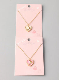 FASHION CREAM & PINK HEART FLOWER PENDANT NECKLACE