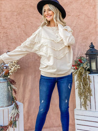 WOMEN'S LONG SLEEVEFRINGE DETAILED TOP