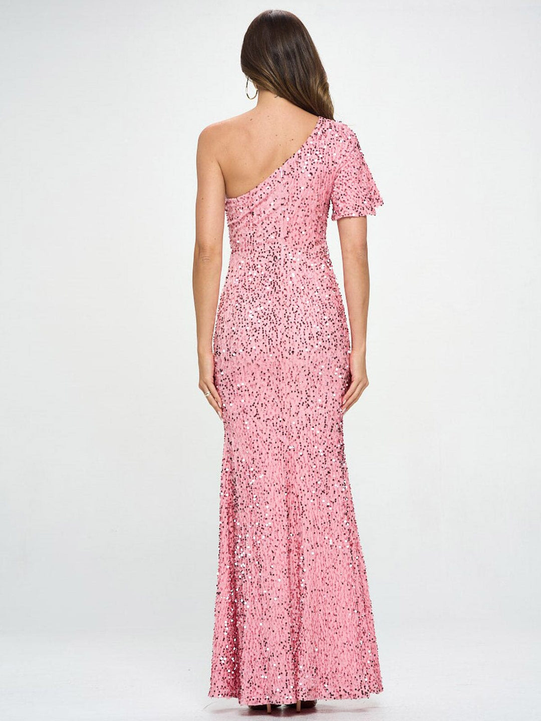 WOMEN'S ONE SHOULDER SIDE SLIT BODYCON SEQUINS MAXI DRESS