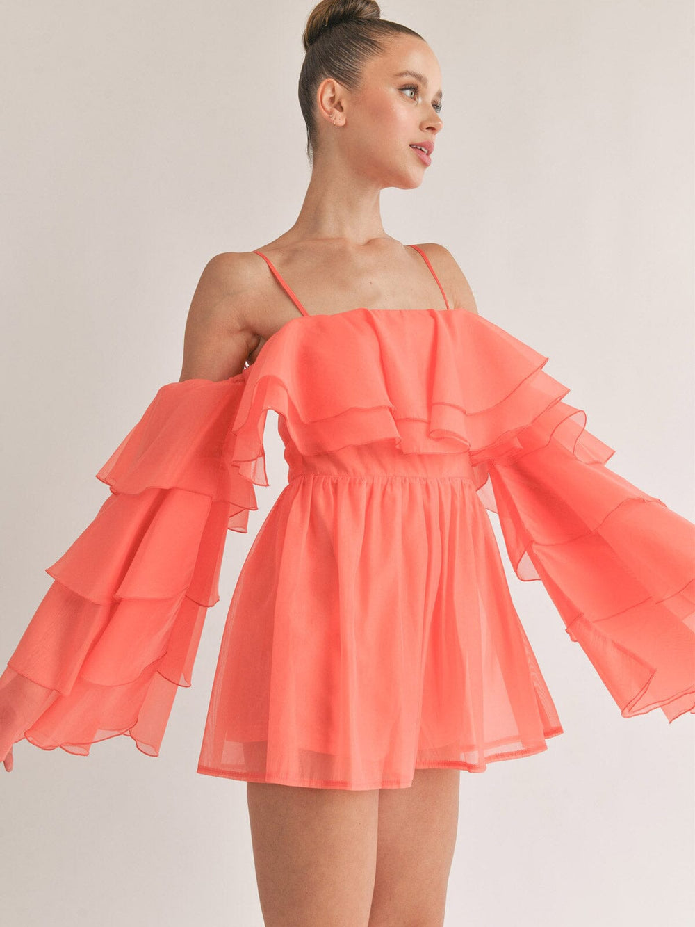 WOMEN'S LONG RUFFLE SLEEVE OFF SHOULDER ROMPER