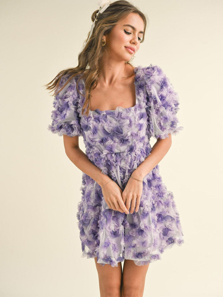WOMEN'S SHORT SLEEVE SQUARE NECK BACK TIE DETAILED MINI DRESS