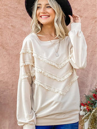 WOMEN'S LONG SLEEVEFRINGE DETAILED TOP