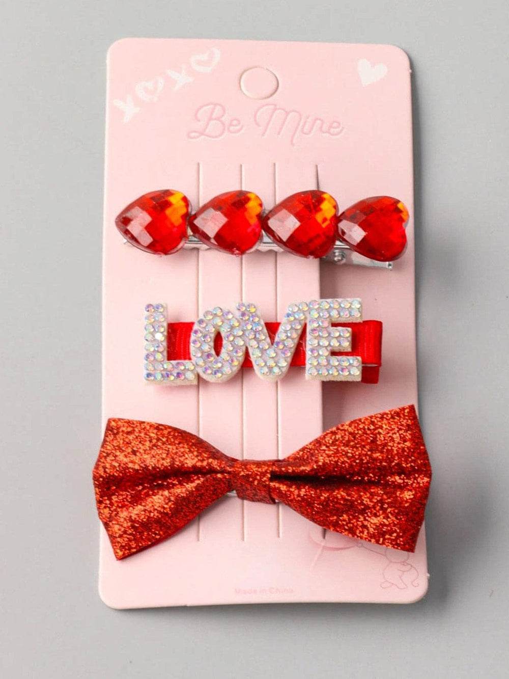 FASHION RED LOVE HEART BOW HAIR CLIPS