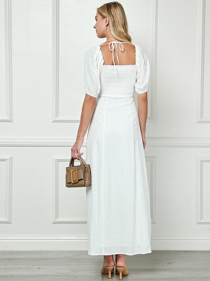 WOMEN'S SHORT SLEEVE FRONT SLIT V-NECK MAXI DRESS