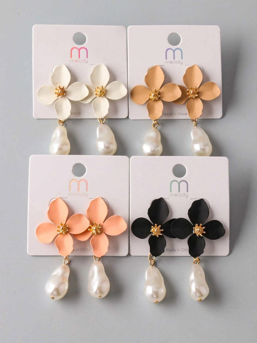 FASHION ASSORTED COLORS FLOWER PEARL EARRINGS