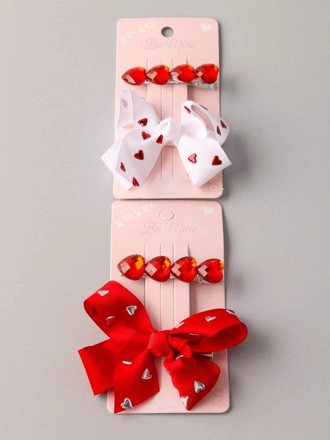 FASHION ASSORTED WHITE & RED HEART BOW HAIR CLIPS