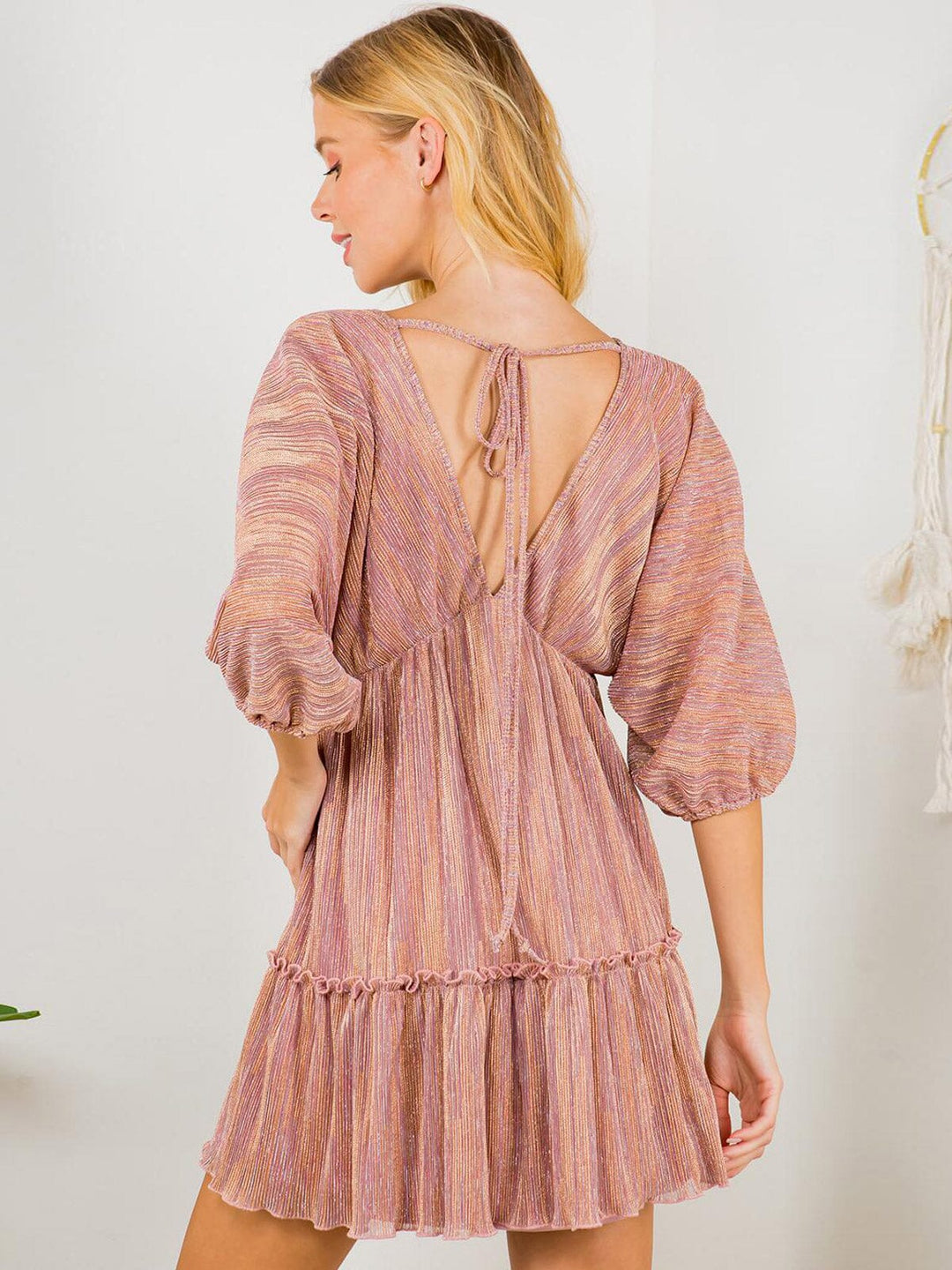 WOMEN'S SHORT SLEEVE V-NECK SHIMMER MINI DRESS