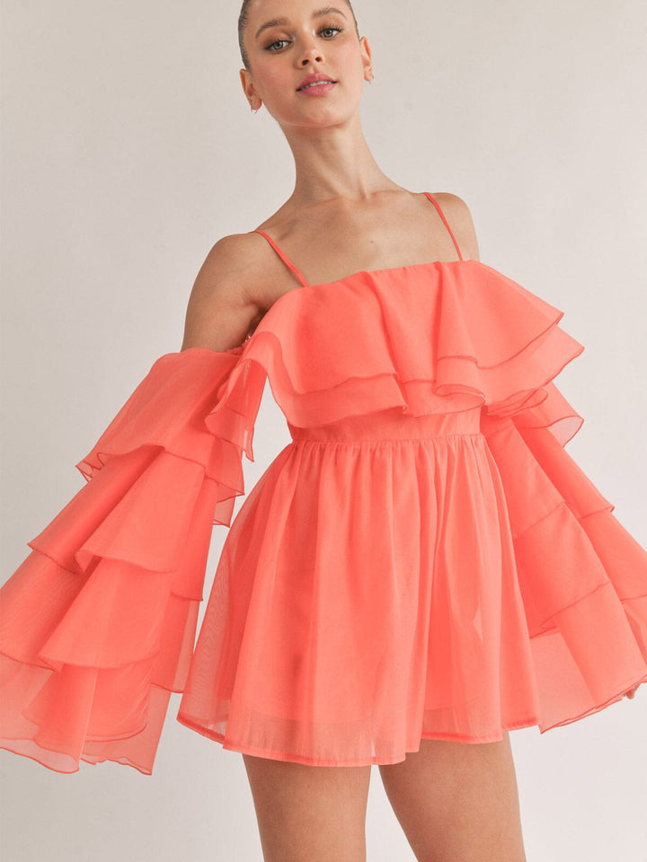 WOMEN'S LONG RUFFLE SLEEVE OFF SHOULDER ROMPER