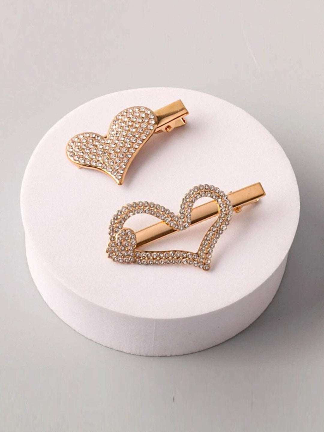 FASHION GOLD & SILVER HEART STONES HAIR CLIPS