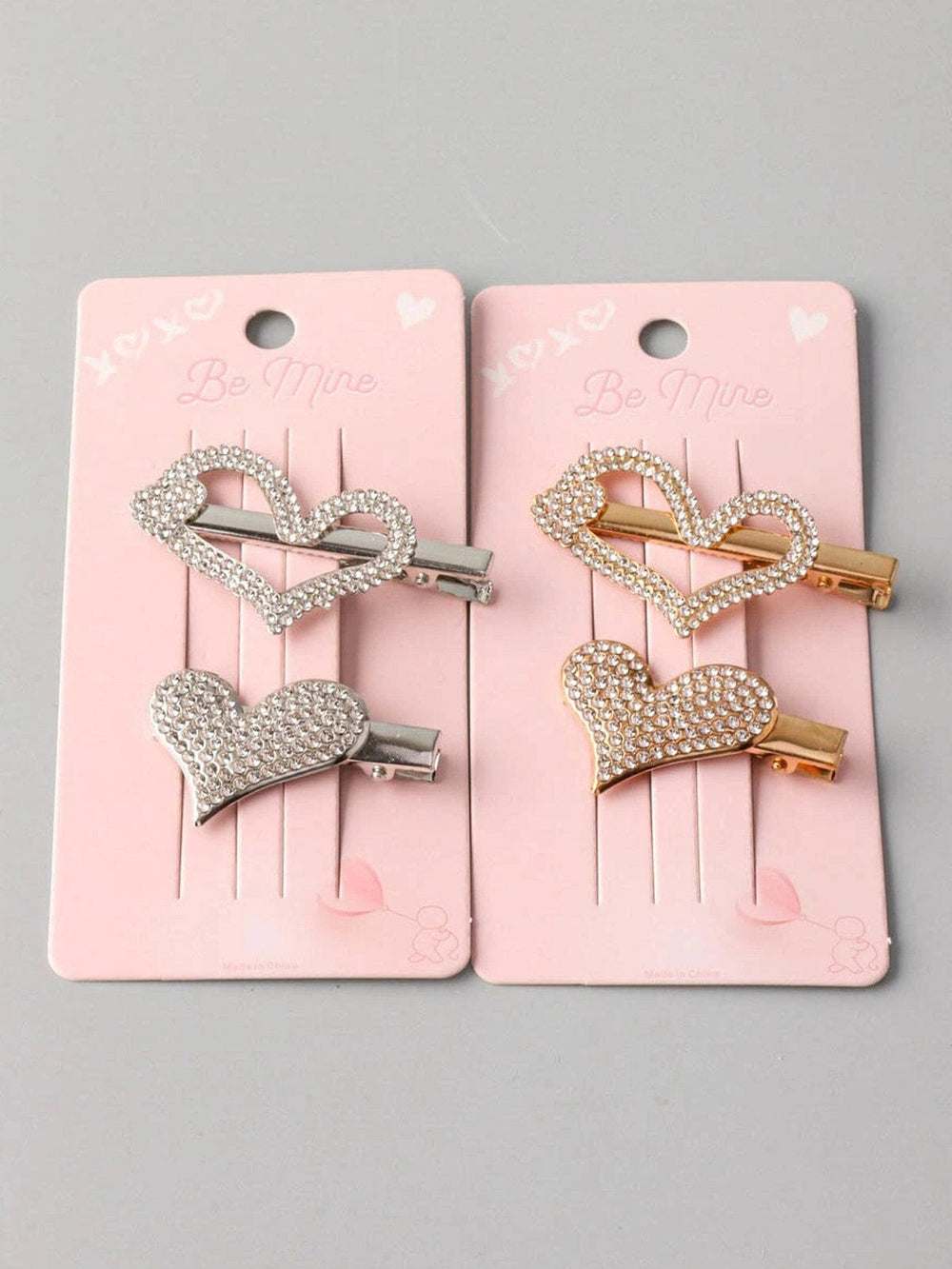 FASHION GOLD & SILVER HEART STONES HAIR CLIPS