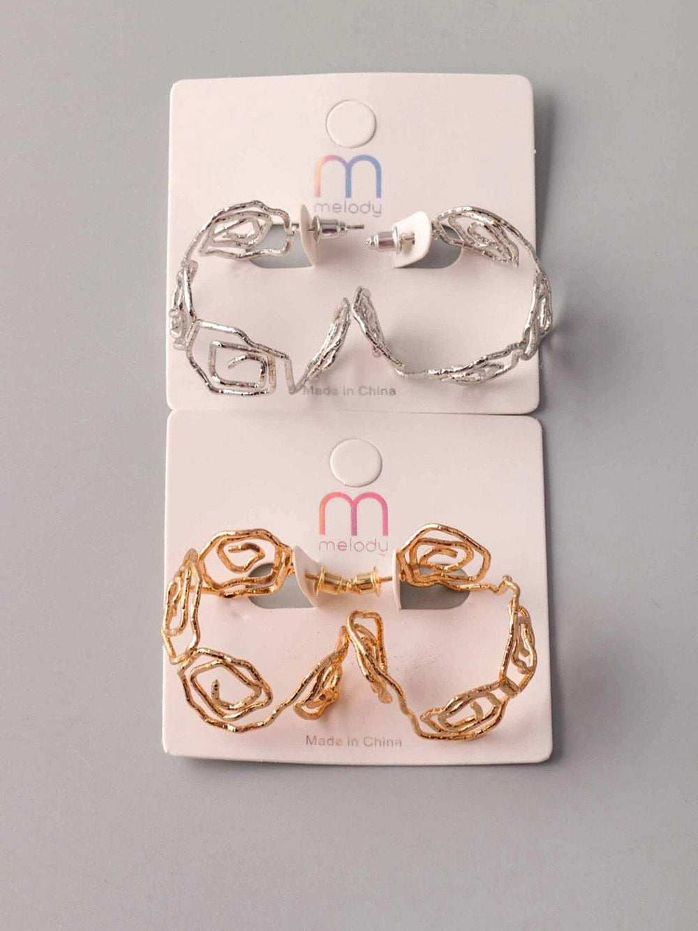 FASHION GOLD & SILVER HALF HOOPS EARRINGS