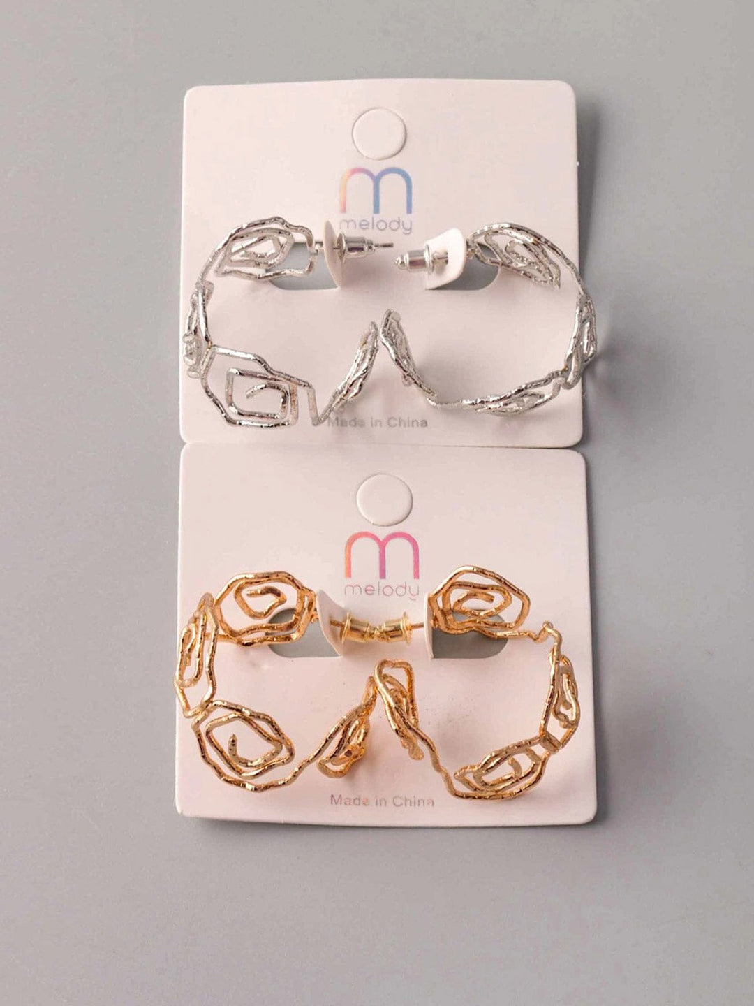 FASHION GOLD & SILVER HALF HOOPS EARRINGS