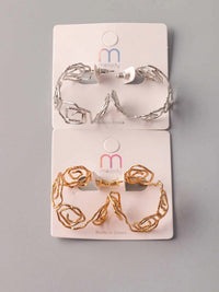 FASHION GOLD & SILVER HALF HOOPS EARRINGS