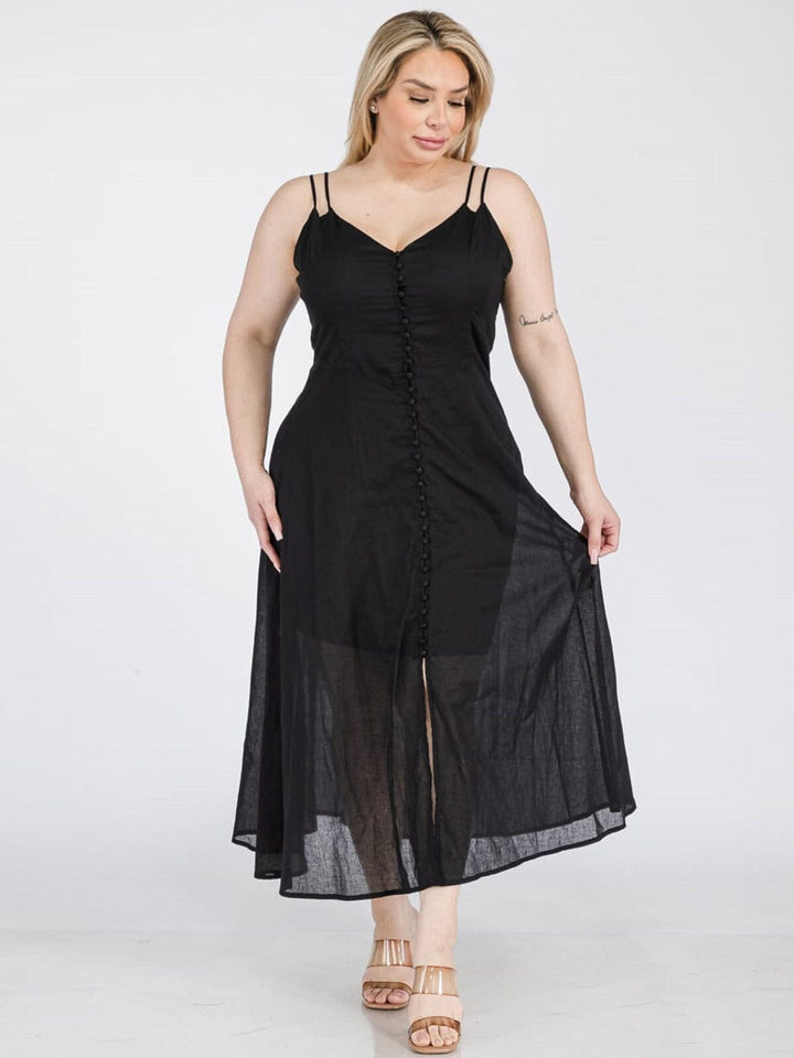 PLUS SIZE SLEEVELESS BUTTON UP MAXI DRESS