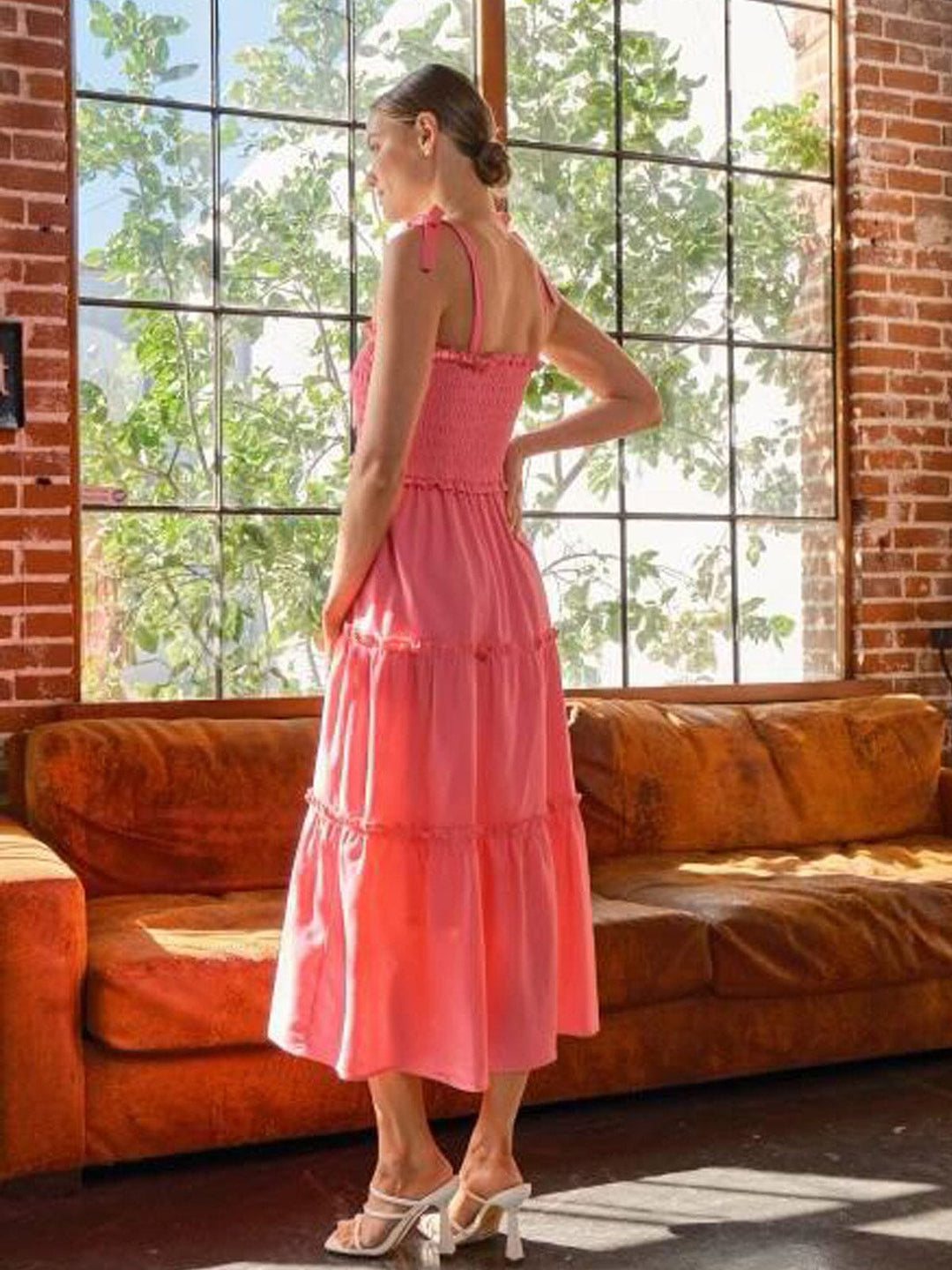 WOMEN'S SLEEVELESS SMOCK TIERED TUNIC MAXI DRESS