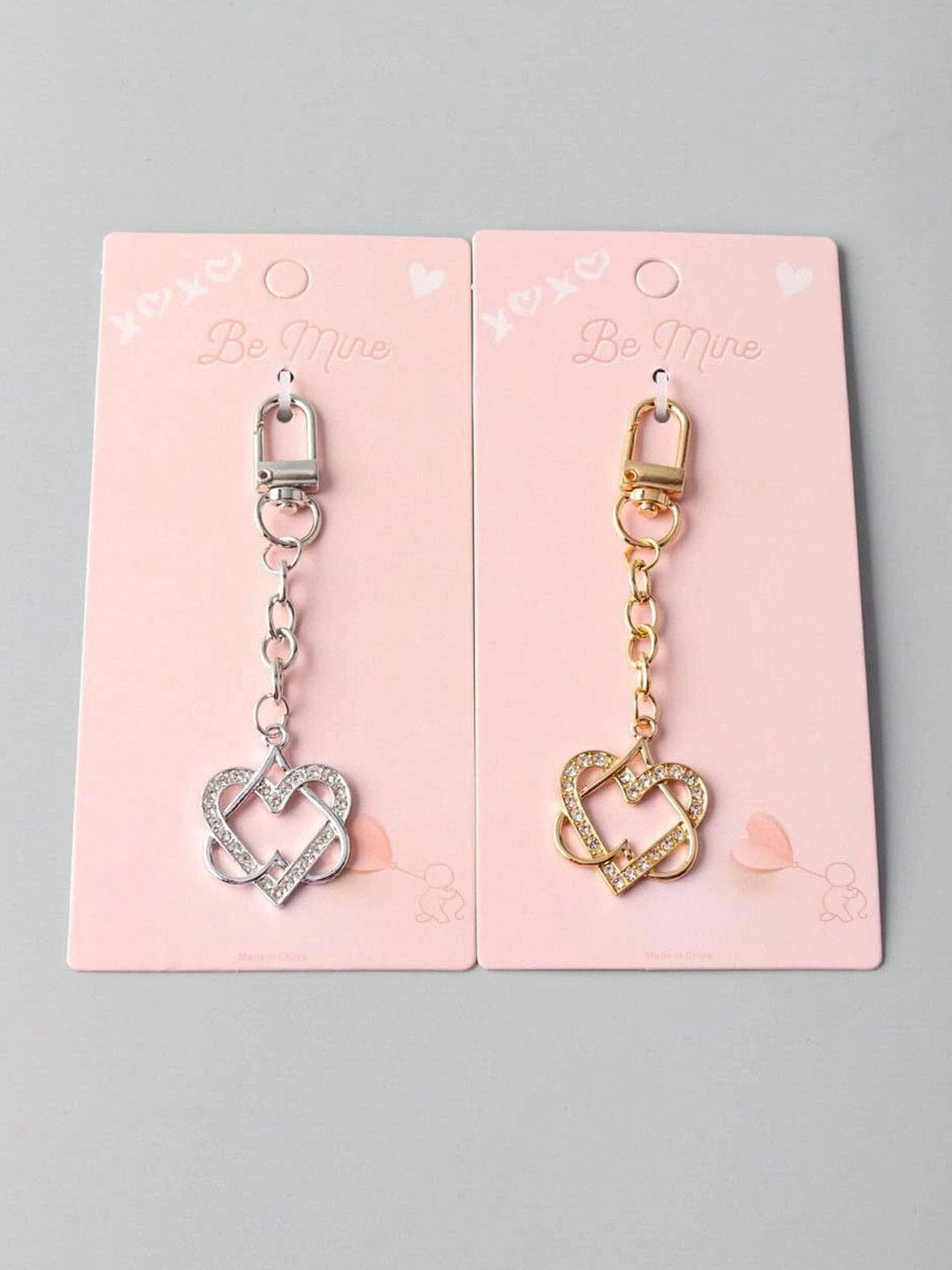 FASHION GOLD&SILVER HEART PENDANT KEYCHAIN